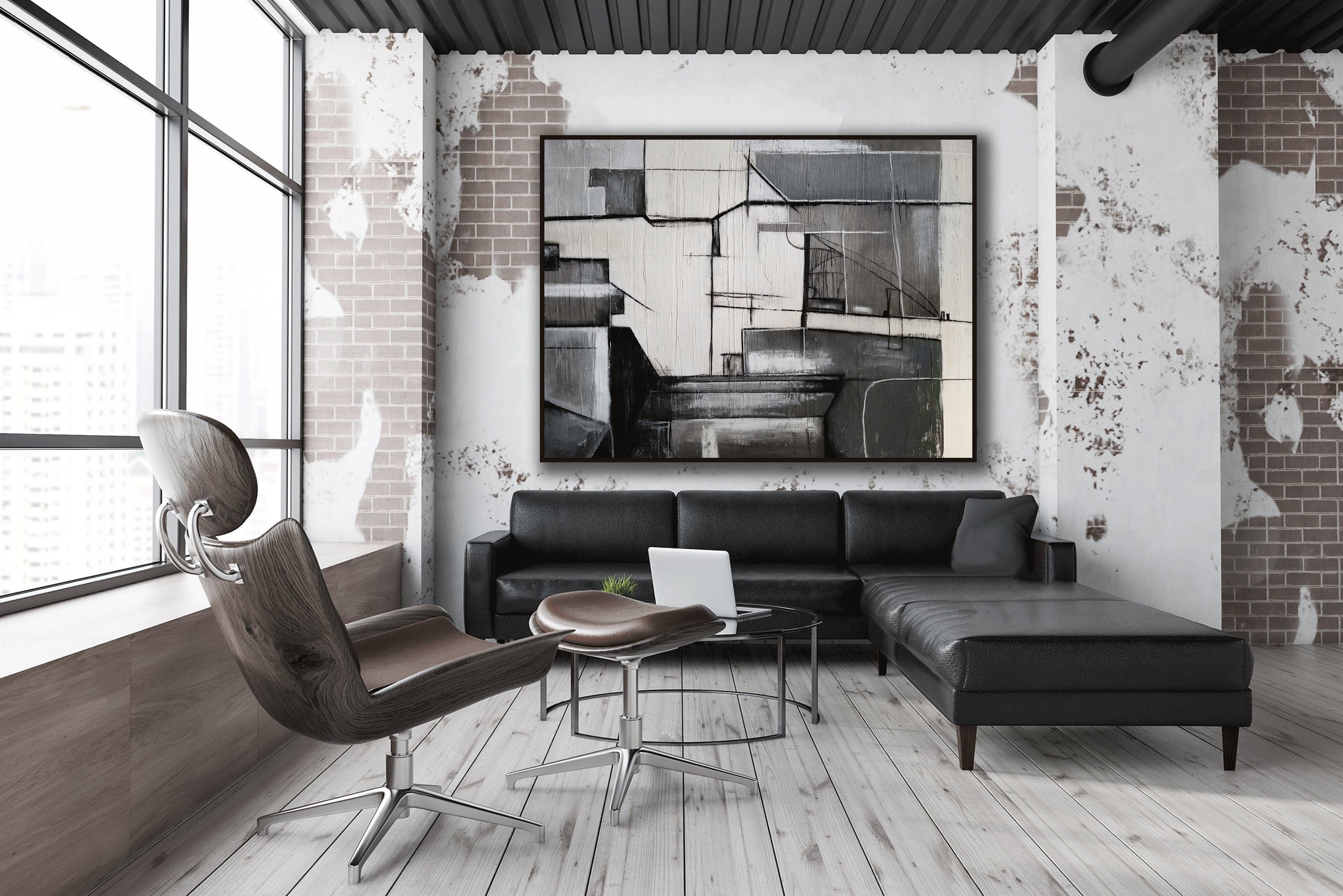 Large Original Abstract Painting Geometric Art Modern Canvas Etsy