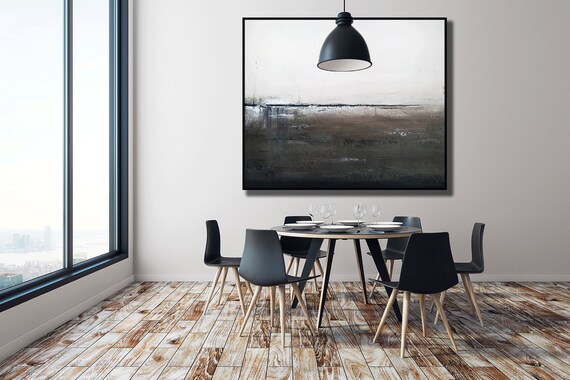 Xl Minimalist Landscape Painting Urban Loft Art Modern Contemporary Canvas Art Texture Painting White Brown Masculine Wall Art Industrial