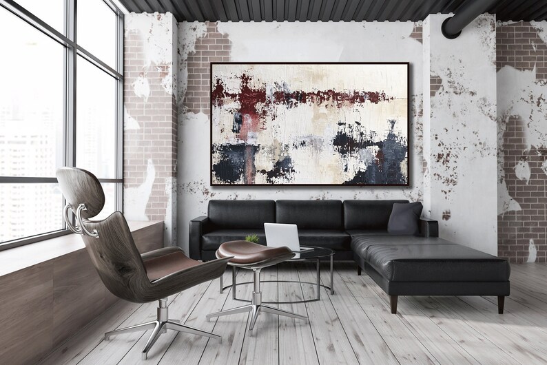 Large Original Maroon and Navy Blue Wall Art Red and Blue Etsy