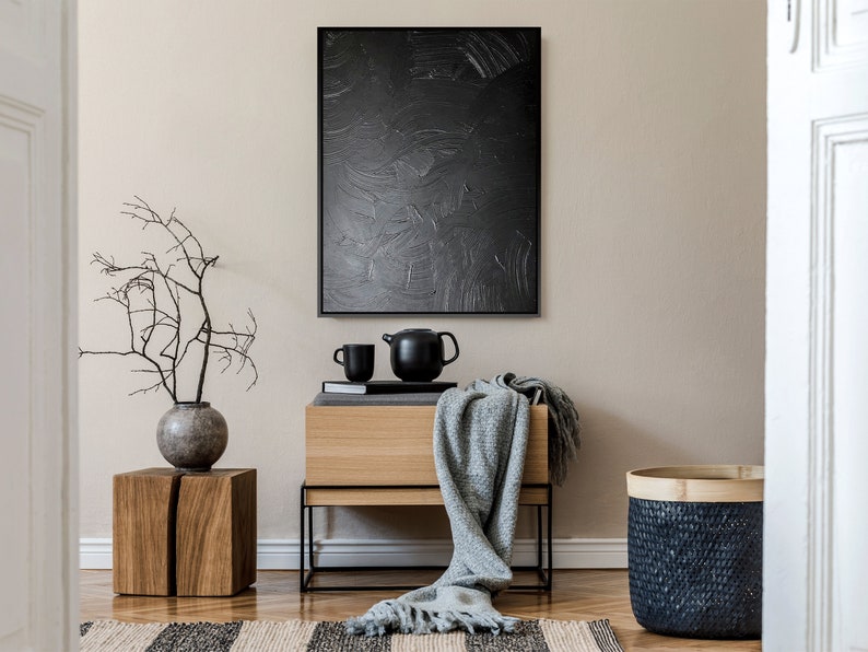 Extra Large Black Canvas Wall Art Black Spackle Wall Art Etsy