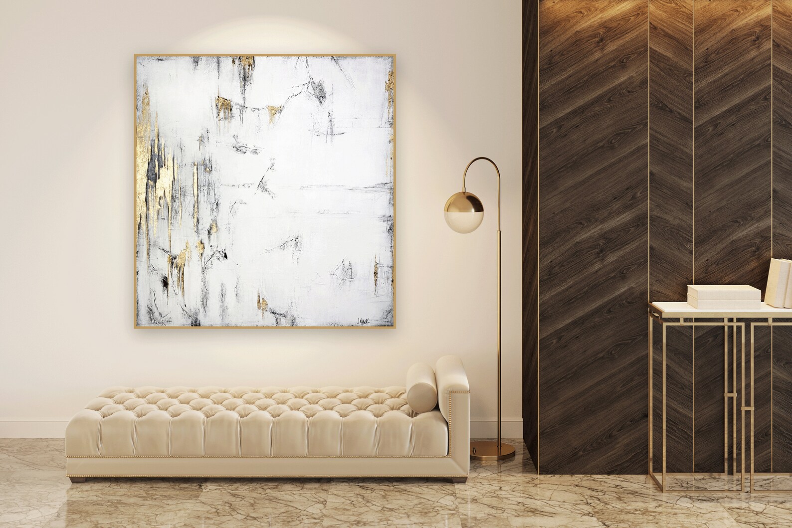 Large White and Gold Abstract Art Gold Leaf Art Large Wall Etsy