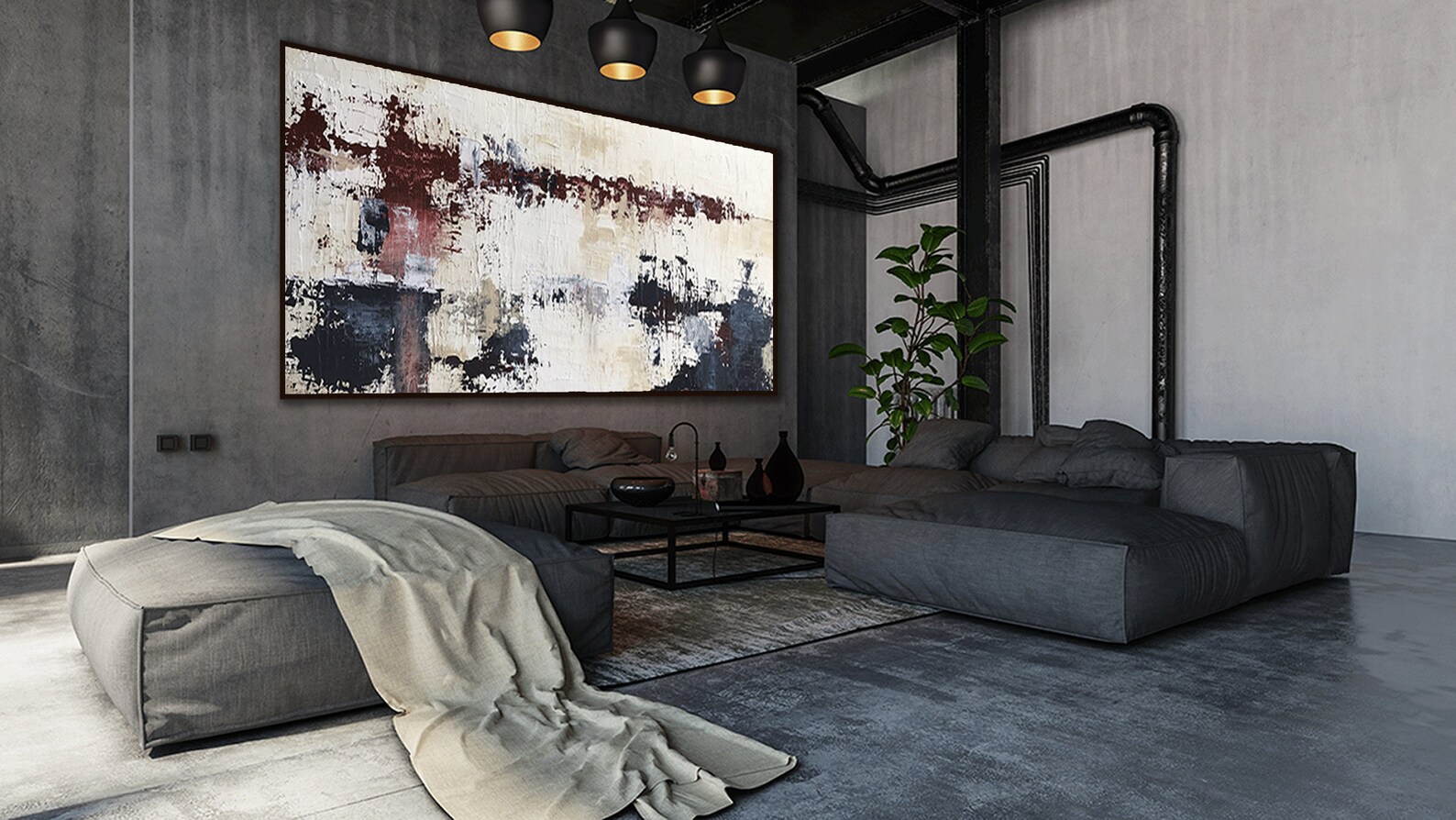 Large Original Maroon and Navy Blue Wall Art Red and Blue Etsy