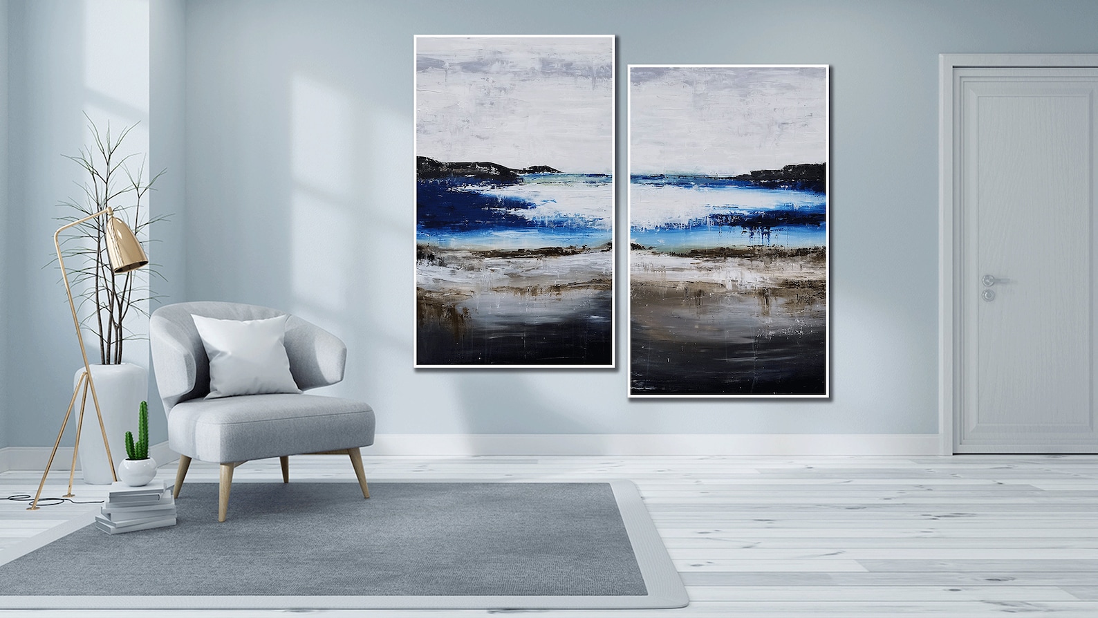 2 Piece Ocean Wall Art Two Piece Coastal Art Modern Abstract Etsy
