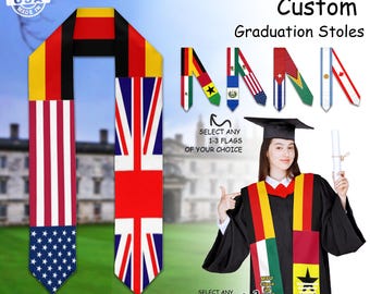 Custom 3-Nation Flag Graduation Stole Personalized Class of 2026 Sash