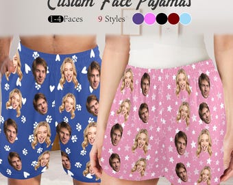 Pantaloncini da pigiama personalizzati con faccine, pantaloni da pigiama personalizzati per coppie con foto, pantaloni da pigiama personalizzati per uomo e donna, pigiami con stampe di faccine divertenti