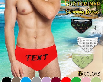 Custom Text Men's Swim Briefs: Personalized Swimsuit Gift