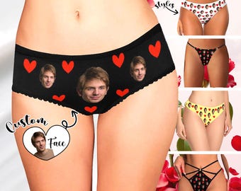 Tanga con estampado facial personalizado, ropa interior con foto personalizada, bragas para mujer, regalo de San Valentín, regalo de boda