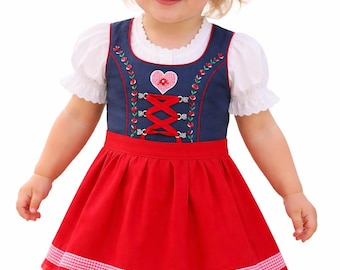 Authentic Style Kids Dirndl Dress | Heart Dirndl for Girls | Traditional Bavarian German Costume 2026