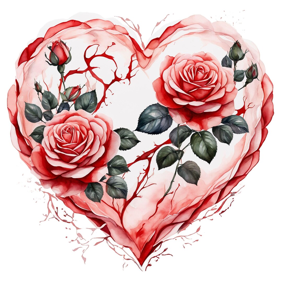 Romantic Watercolor Rose Clipart Bundle | Floral Hearts & Wreaths PNG ...