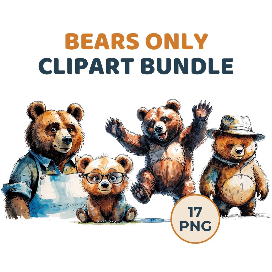 Watercolor Bear Clipart Bundle – Illustrations PNG, Nursery Animal ...
