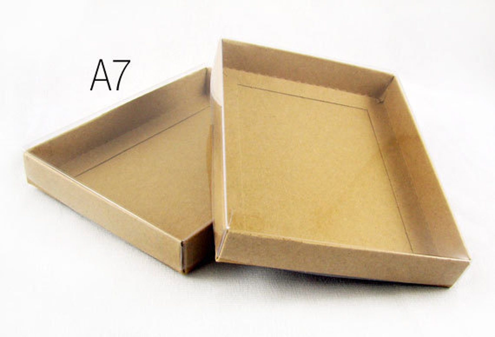 Clear Lid Boxes With Kraft Base, A7 or Lee Size 7 3/8 X 5 3/8 X 1 for Photos, Greeting Cards