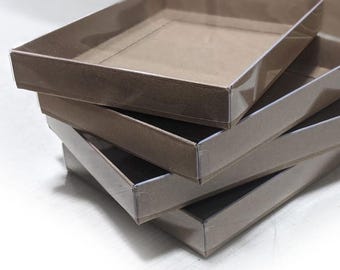Clear Lid Boxes with Kraft Base, A7 or Lee Size (7 3/8 x 5 3/8 x 1")  for Photos, Greeting Cards, Invitations, etc
