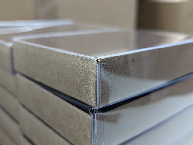 Clear Lid Boxes With Natural Kraft Base, A2 or 5.5 Bar Size 5 7/8 X 4 1