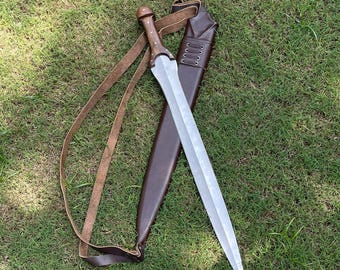 Bronze Age Decorative Sword, Handcrafted 33 Inch Display Piece, Rosewood Handle with Scabbard, Ancient Style Collectible Decor, Unique Gift