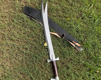 Handmade Zulfiqar Scimitar Sword | 30" Carbon Steel Decorative Blade | Islamic Heritage Collectible with Leather Sheath , Gift For Him