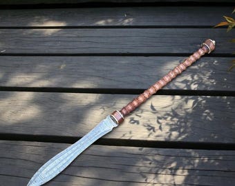 Handmade Damascus Steel Javelin Decor | Viking Style Spear Display with Rosewood Handle & Leather Sheath | Medieval Wall Art Gift for Him