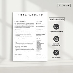Canva Resume Template for Small Business Owners & Professionals, Editable Minimalist CV Design, Modern Executive Career Branding Template