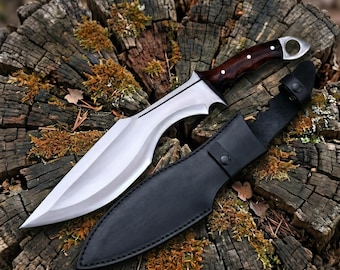 Handmade Carbon Steel Machete Knife with Rosewood Handle & Leather Sheath | Outdoor Utility Knife | Rustic Gift for Collectors