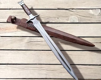 Handmade Viking Sword Decor, Carbon Steel Norse Style Blade, 30 Inch Display Piece, Rosewood Handle, Medieval Wall Art Gift for Collectors