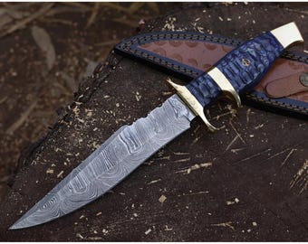 手作りのダマスカス鋼ナイフ 12インチ – パッカーウッドハンドル、レザーシース、カスタム鍛造ユーティリティナイフ、男性へのギフト、アウトドアツール