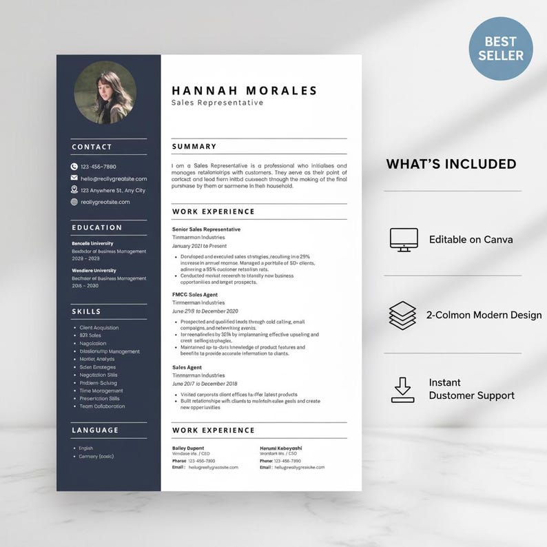 Editable Canva Resume Template Modern CV Design for Small Business ...