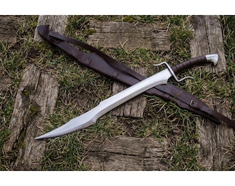 26” Handmade Steel Sword, Forged 5160 Blade, Horn Handle Grip, Leather Wrapped Scabbard, Artisan Metal Decor, Unique Gift for Him