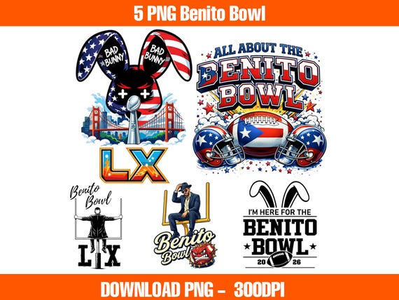 Benito Bowl Bundle PNG, Football Halftime Show Sublimation Design, Football Bundle Bad Bunny Bowl PNG, Puerto Rico & Sapo Concho
