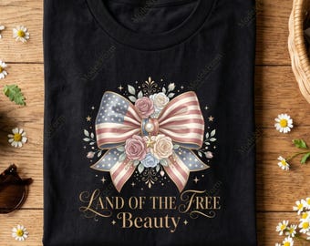 Coquette patriottische png, vintage Americana strik sublimatie ontwerp, land van de gratis schoonheid bloemen vlag shirt grafisch digitale download
