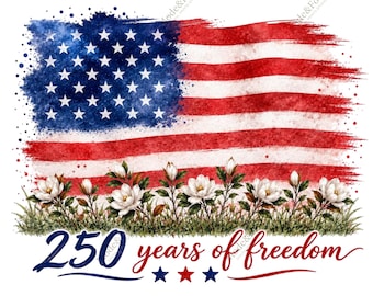 250 jaar vrijheid PNG, Amerika 250 SVG, bloemen noodlijdende Amerikaanse vlag digitale download, 4 juli 2026 sublimatie voor shirt afdrukken