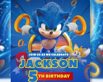 Sonic 3 verjaardagsuitnodiging sjabloon, Super Hedgehog Boys-feestuitnodiging, bewerkbare Sonic Canva-sjabloon (digitale download)