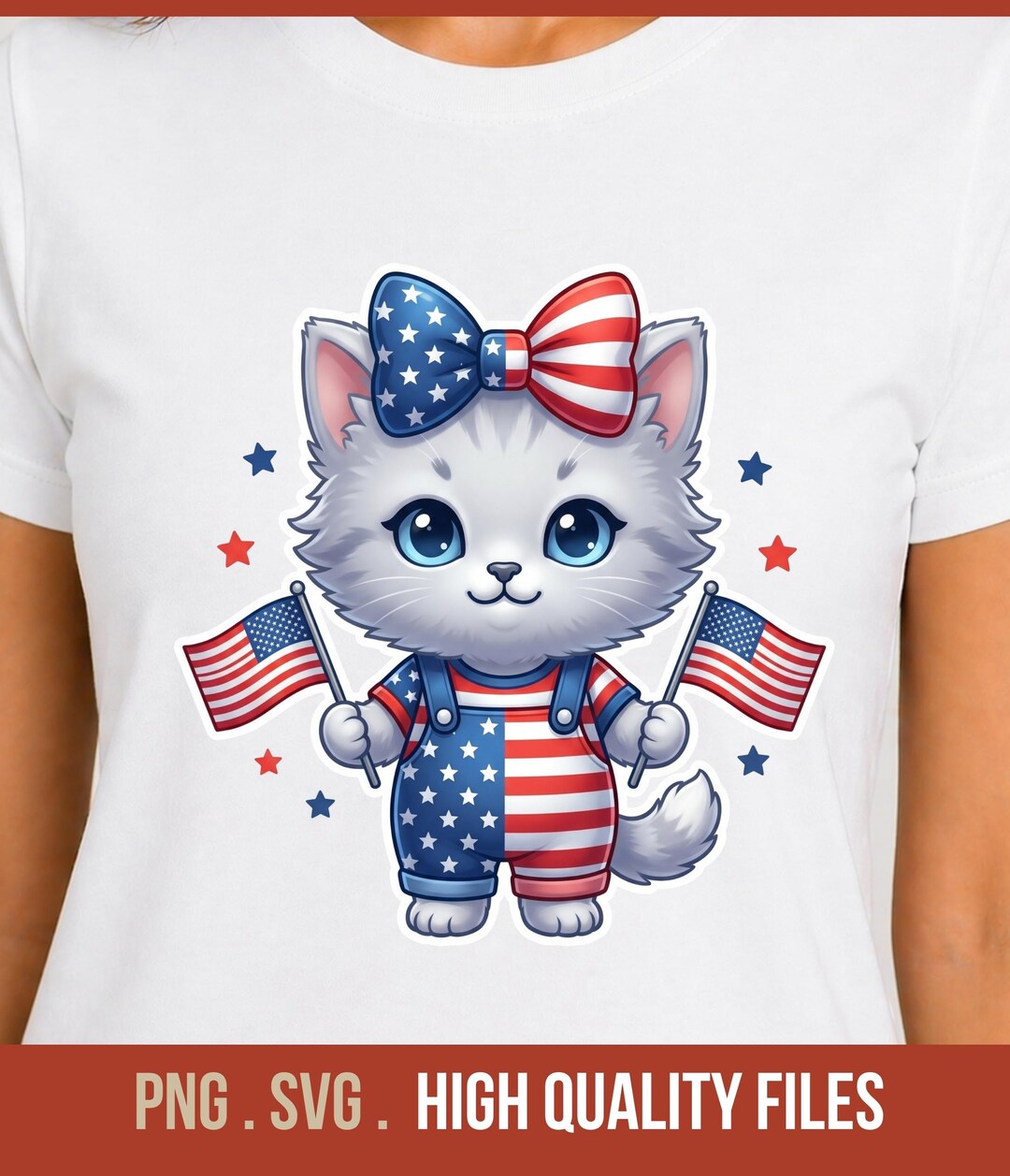 Cute Patriotic Cat SVG PNG - USA Flag Kitten With Bow Digital Download ...