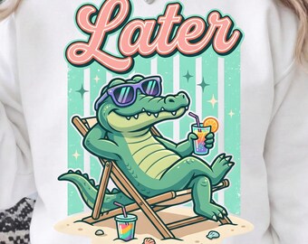 Later Gator PNG, preppy zomer alligator SVG sublimatie ontwerp, schattige Beach Gator DTF-bestand, retro groovy kustmeisje digitale download