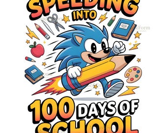 100 Speeding Days of School PNG – op Sonic Speed geïnspireerde peuterjongen 100e dag shirtontwerp – leraar cadeau digitale download