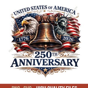 USA 250th Anniversary PNG, America 1776-2026 Patriotic Eagle Liberty Bell Design, United States 250 Years Sublimation PNG for 4th of July