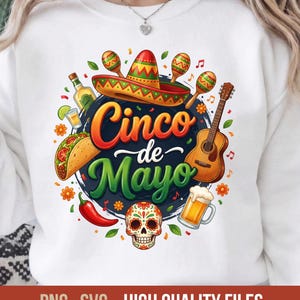 花柄のシンコ・デ・マヨPNG、プレッピーなフィエスタリボンの昇華プリント、ヒョウ柄パッチワークのソンブレロチリシャツグラフィック、メキシコの祝日デジタルダウンロード