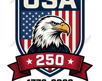 VS 250e verjaardag SVG PNG, 1776-2026 patriottisch adelaarsschild ontwerp, Amerika 250 jaar verjaardag, 4 juli digitale download voor shirts