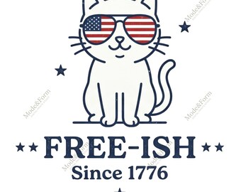 Free-ish Since 1776 SVG, grappige patriottische kat PNG, 4 juli sublimatieontwerp, Amerikaanse vlag zonnebril cool huisdier shirt gesneden bestand