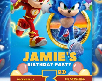 Sjabloon Sonic-verjaardagsuitnodiging – bewerkbare kinderfeestuitnodiging, Sonic Hedgehog Boys-meisjesverjaardagskaart, Instant Download Canva