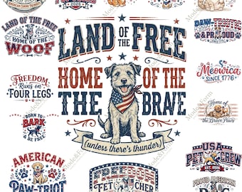 VS 250e verjaardag huisdierliefhebbers SVG-bundel, patriottische hond en kat PNG, 4 juli huisdierontwerpen, 1776 patriottische dieren illustraties