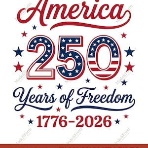 America 250 years of freedom typography design with stars.