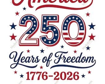 Amerika 250 jaar vrijheid SVG PNG, USA 250e verjaardag typografie design, 1776-2026 patriottisch citaat, 4 juli 2026 digitaal bestand