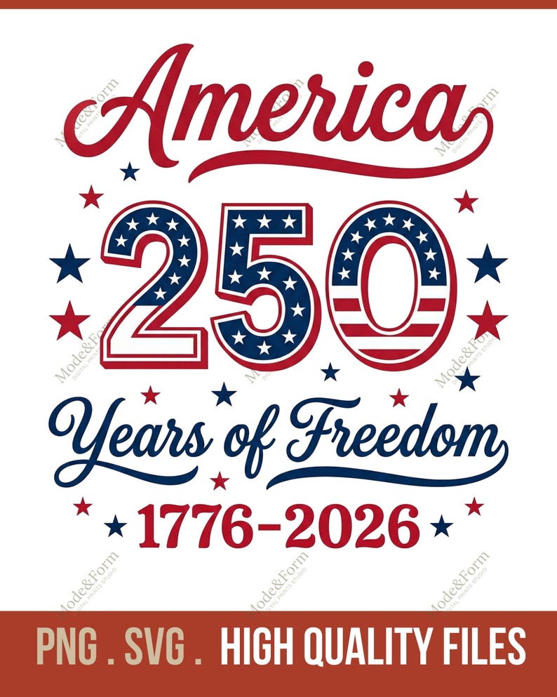 America 250 years of freedom typography design with stars.