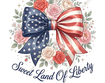Sweet Land Of Liberty PNG, aquarel patriottische boog sublimatie ontwerp, Americana bloemen vlag lint SVG, vintage 4 juli shirt afbeelding