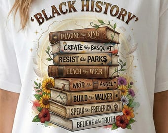 Black History Month, png-bestand | Onze erfenis eren en vormgeven aan ons toekomstige shirtontwerp | Inspirerende historische figuren boekstapelsublimatie