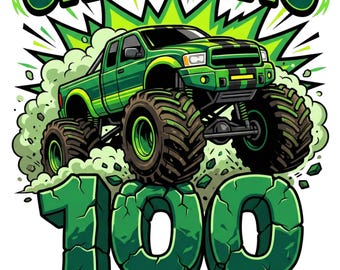 Groene monstertruck 100 dagen school, png | Verpletterend shirtontwerp voor 100 dagen | Sublimatie 100e schooldag jongens | Racing Truck-gesneden bestand