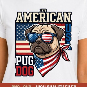 American Pug Dog SVG PNG - Patriotic USA Flag Sunglasses Digital Download