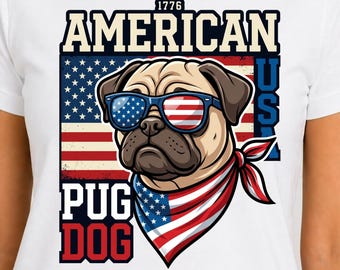 American Pug Dog SVG PNG - patriottische Amerikaanse vlag zonnebril digitale download