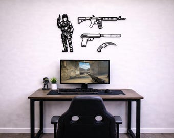 Stencil per decorazioni murali CS2, set di armi e agenti di Counter Strike, AWP Deagle Karambit AK47 M4A4 M4A1-S, decorazioni per sala giochi