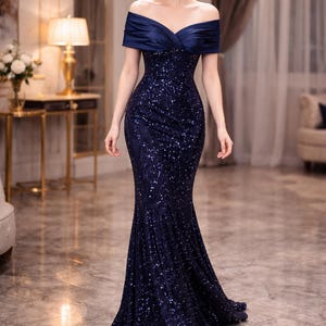 Navy Blue Sequin Elegant Dress