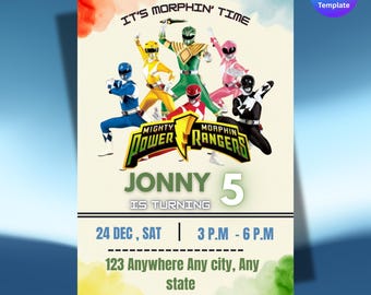 Power Rangers Birthday Invitation | Ninja Evite | Printable Rangers Invite | Editable Canva Template Instant Download | Power Rangers Invite